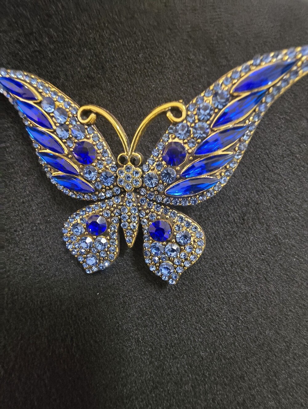 Gold-Tone Blue Crystal Butterfly Brooch - Elegant Women's Jewelry